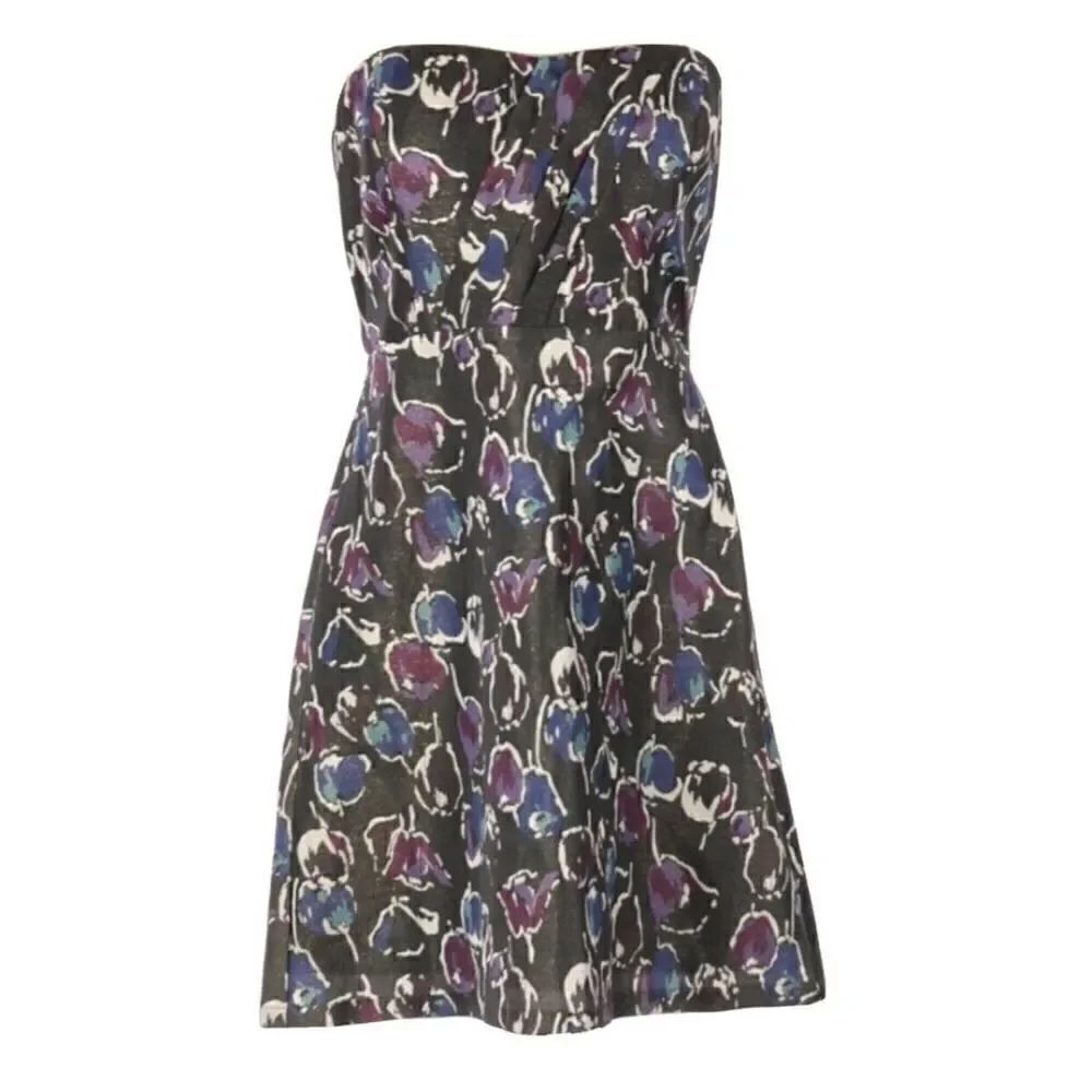 American Eagle Gray Floral Strapless Mini Dress 4